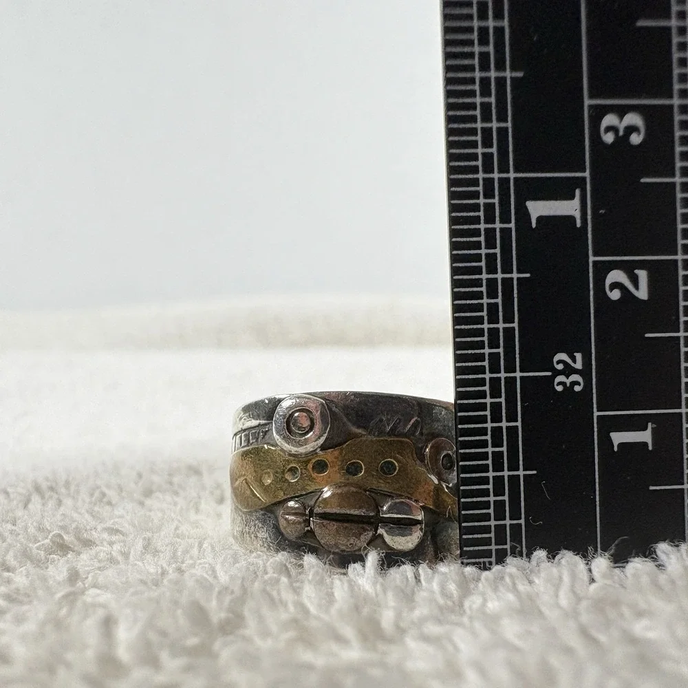 B&B Sterling 925 Artisan Steampunk Industrial Mixed Metal Ring Size 7 Vintage - Picture 10 of 10